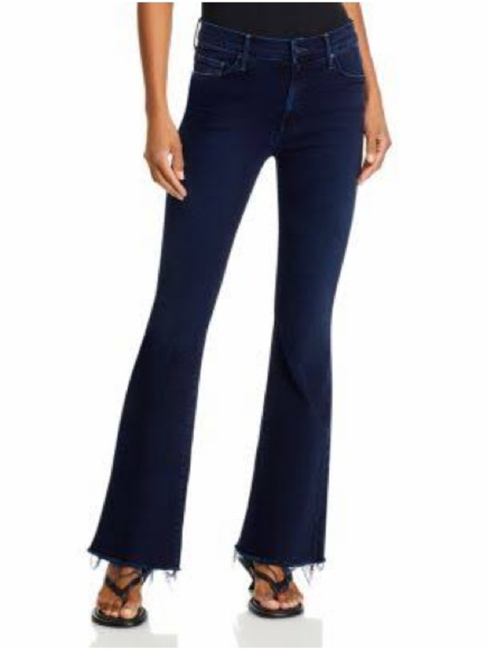 Mother Weekender Fray Womens Dark Blue Flare Jeans with Raw Hem